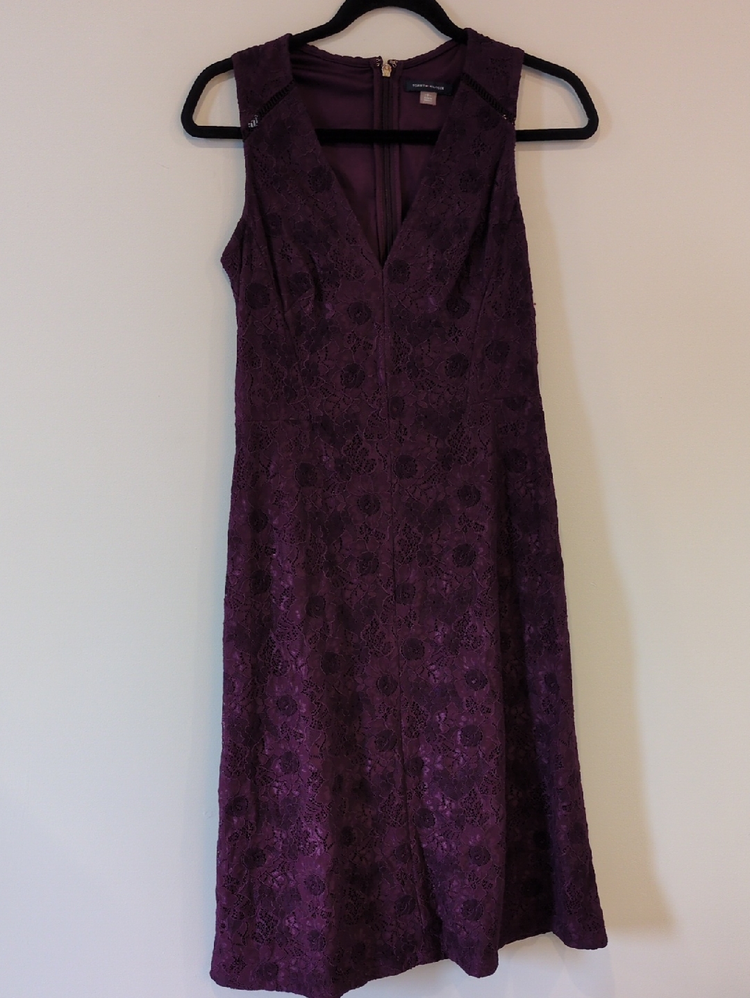 Tommy Hilfiger Deep Plum Lace V-Neck Midi Dress